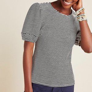 NWT Anthropologie Dolan Santos Black White Striped Puff Sleeve Boxy Tee Top XL